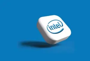 momentum business hub - the intel logo is shown on a white cube